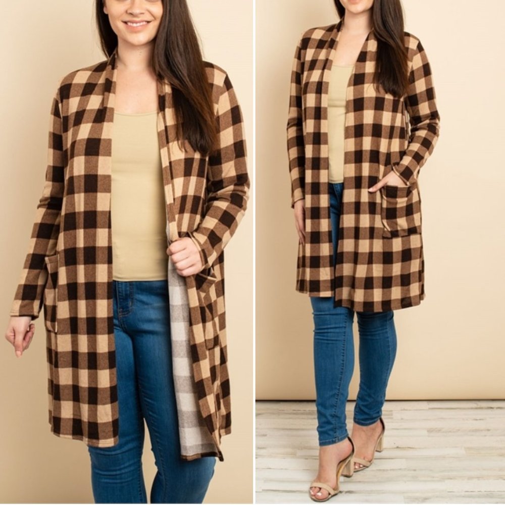 MOCHA CHECKERED CARDIGAN